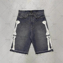 Y2K Skull-Embroidered Baggy Denim Jorts