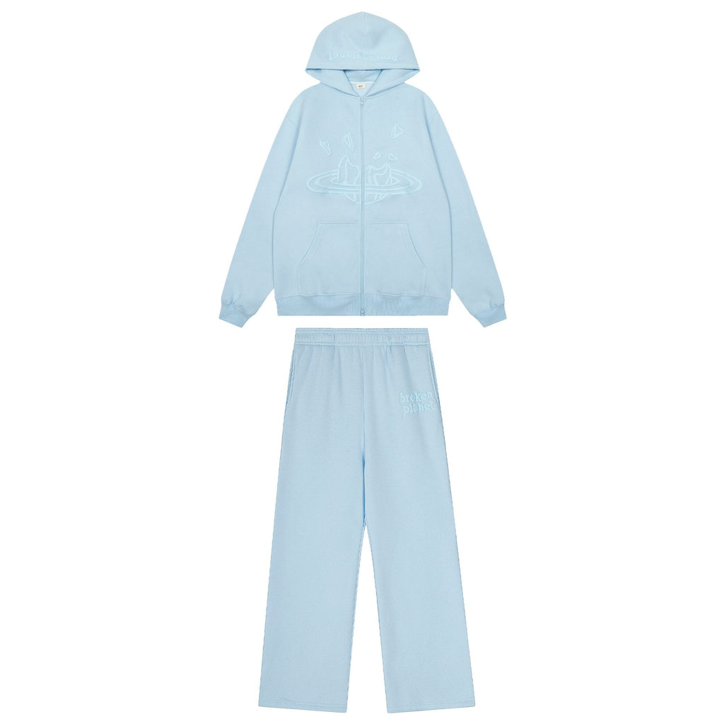 Sp5der Light Blue Tonal Graphic Zip Hoodie & Sweatpants Set