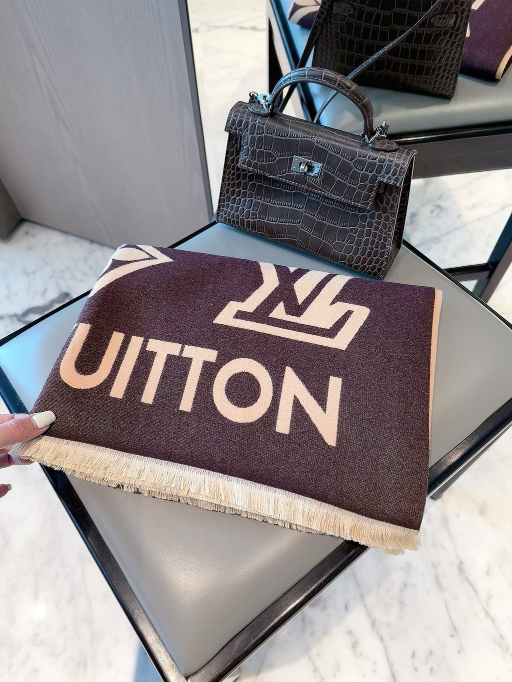 Louis Vuitton Style Oversized Monogram Scarf