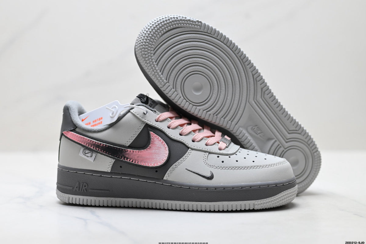 Nike Air Force 1 Low Gray Black Pink Unisex Sneakers Style 09