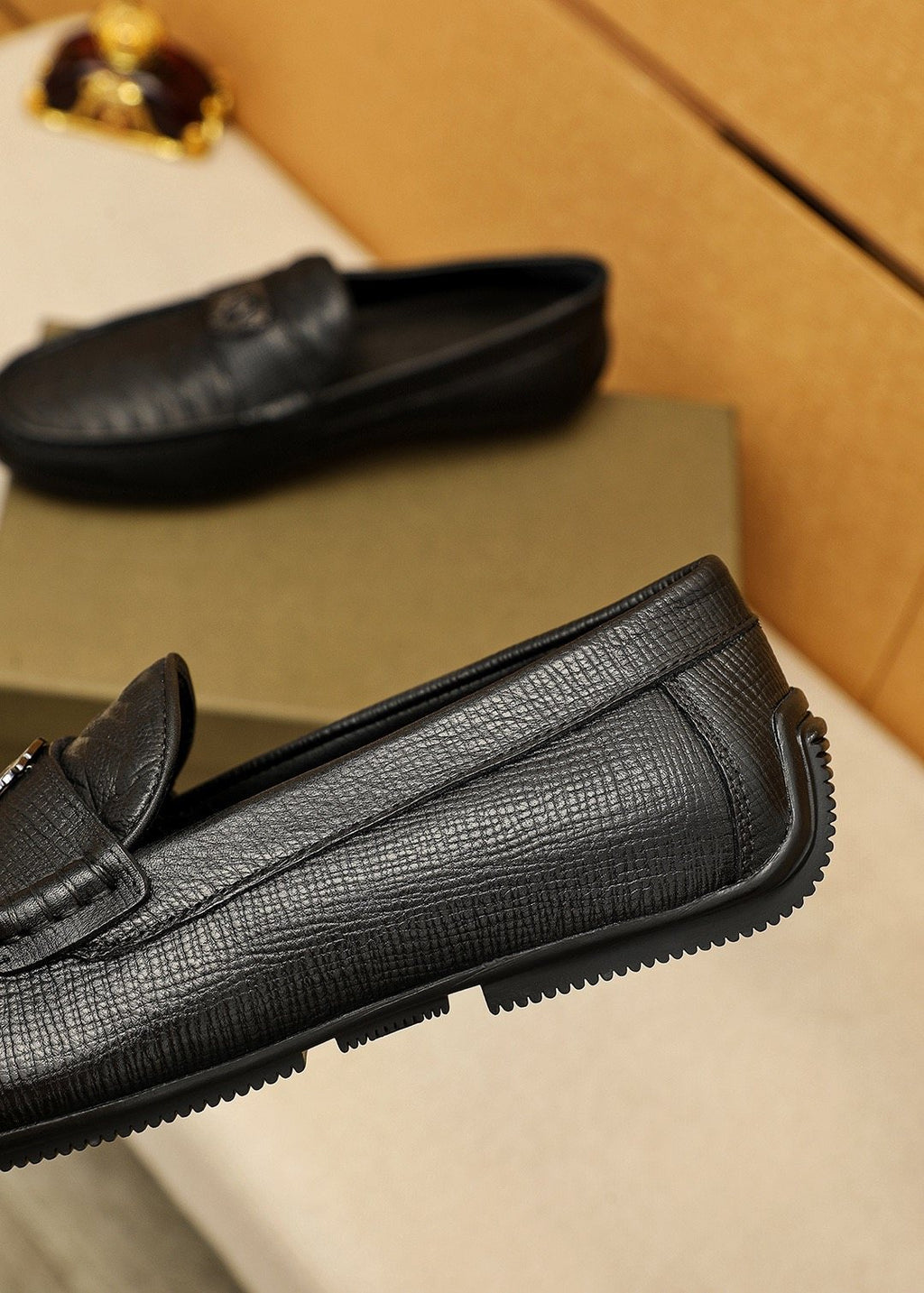 Bottega Veneta Men's Black Textured Slip-On Loafers