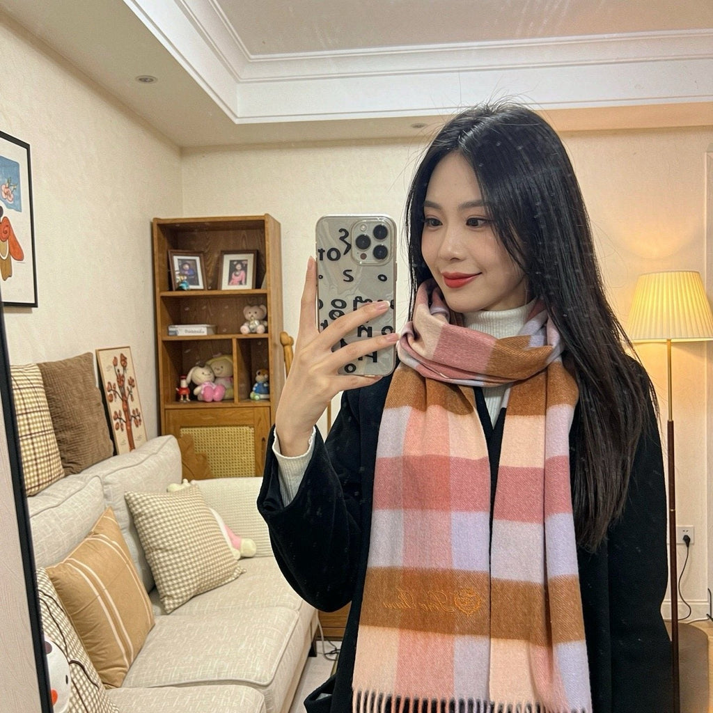 Loro Piana Pink Tan Lavender Plaid Scarf
